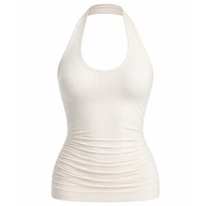 Top Ruched Backless Halter Top Bone Sz Medium Fashion Nova